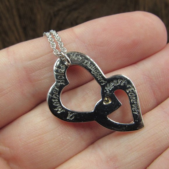 Sterling Mother Daughter Diamond Heart Necklace - Picture 3 of 6